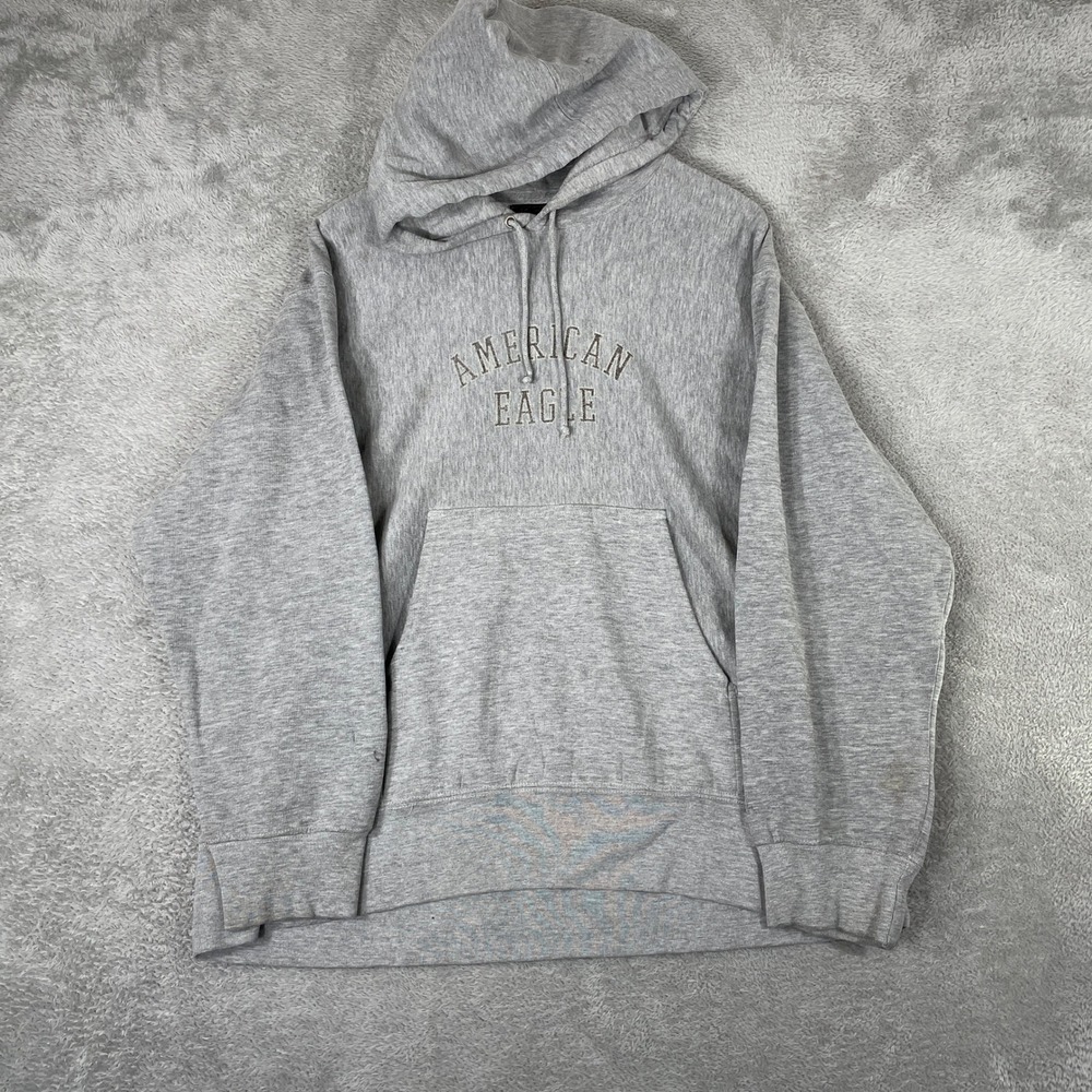 American Eagle Hoodie Mens Large Gray Embroidered Logo Pullover Y2K Vintage